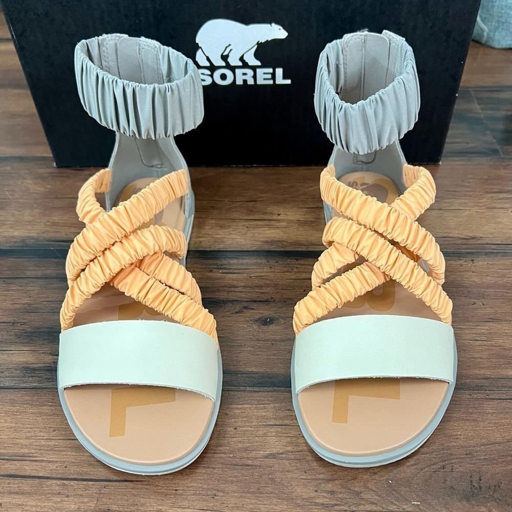 NIB - SOREL Ella II Comfort Ruched Strappy Sandals - Chrome Grey - Size 8.5 - Picture 3 of 9